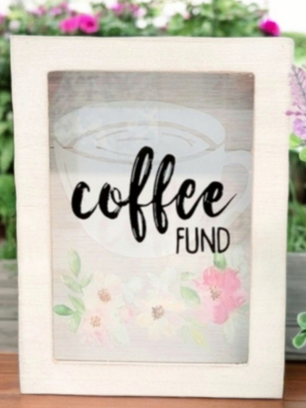 Coffee Fund Bank Wall Decor  - White with Floral Accent